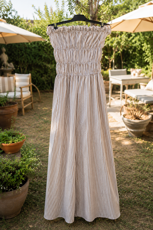 ROBE BUSTIER RAYÉE BEIGE & BLANC