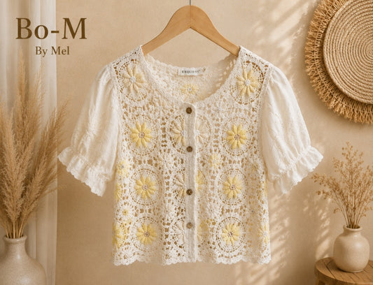 top chemisier en crochet a motifs floraux