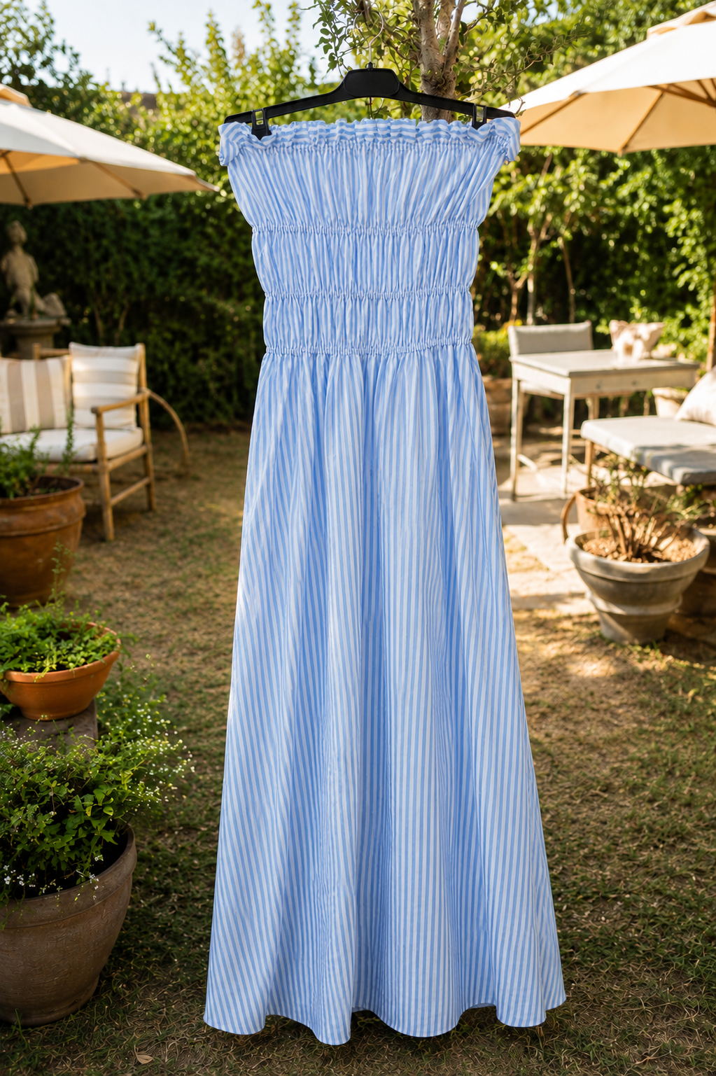 ROBE BUSTIER RAYÉE BLEU CIEL
