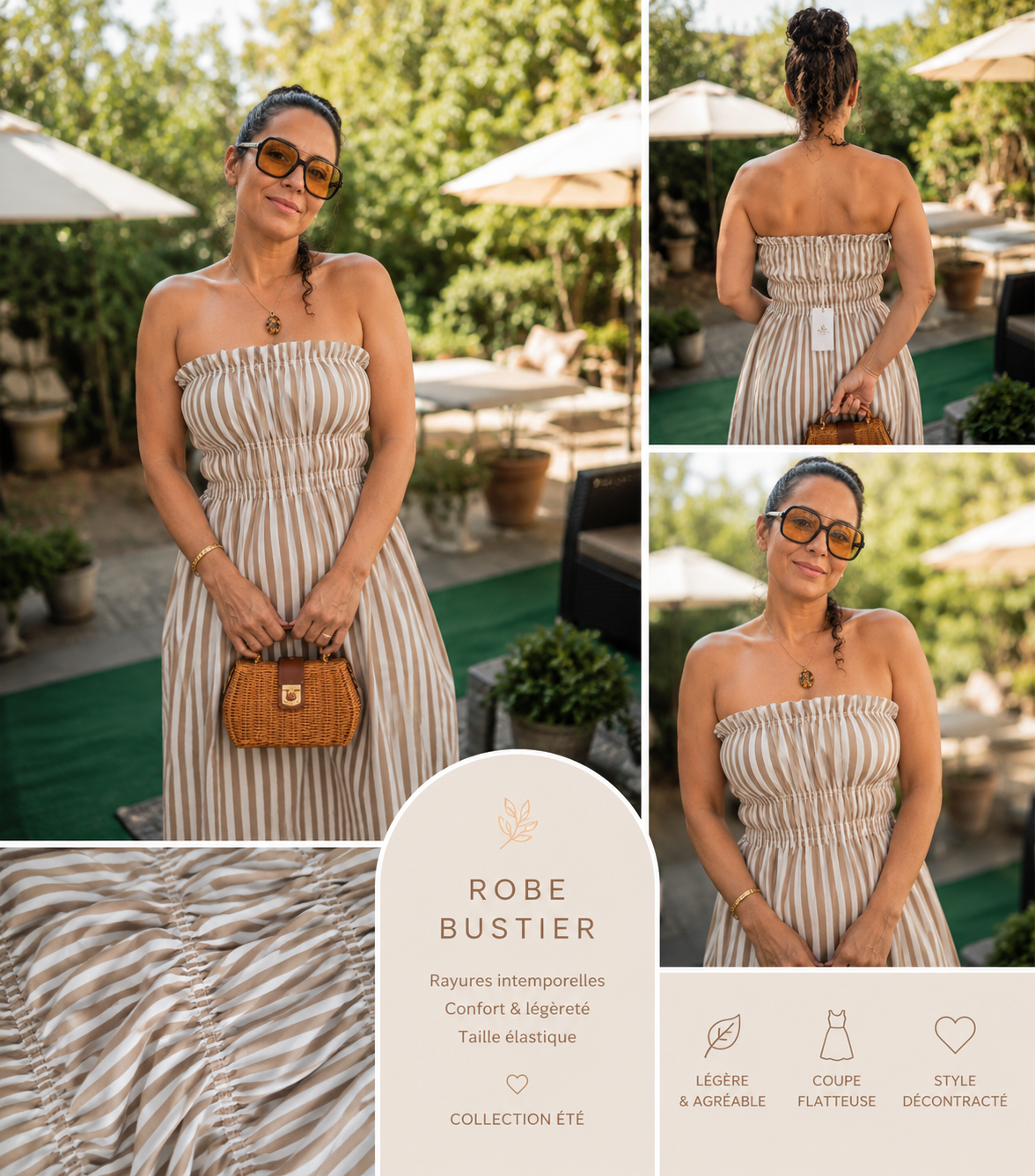 ROBE BUSTIER RAYÉE BEIGE & BLANC