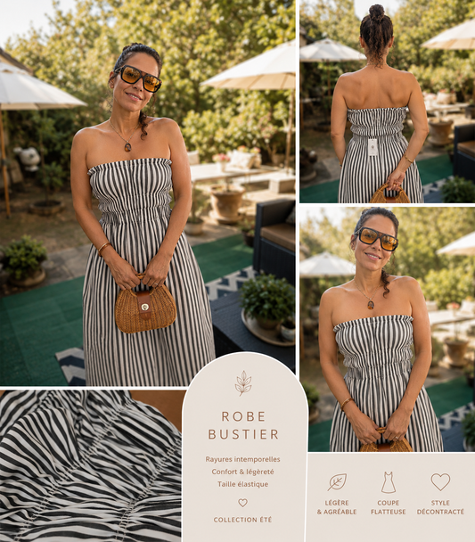 ROBE BUSTIER RAYÉE NOIR