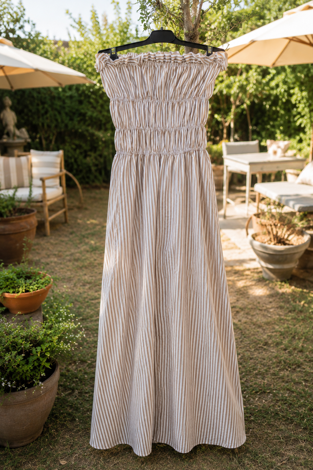 ROBE BUSTIER RAYÉE BEIGE & BLANC