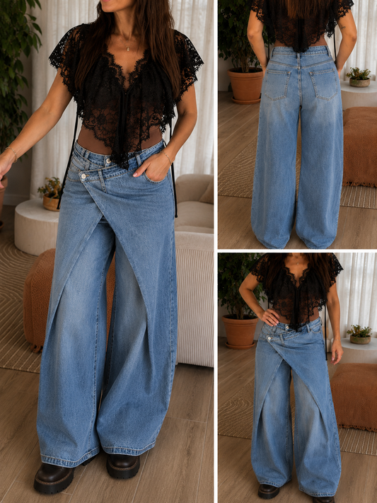 JEAN DENIM CROISÉ – COUPE WIDE LEG