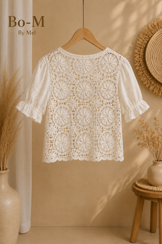 top chemisier en crochet a motifs floraux