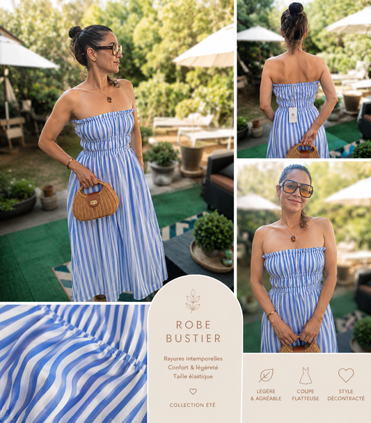 ROBE BUSTIER RAYÉE BLEU CIEL