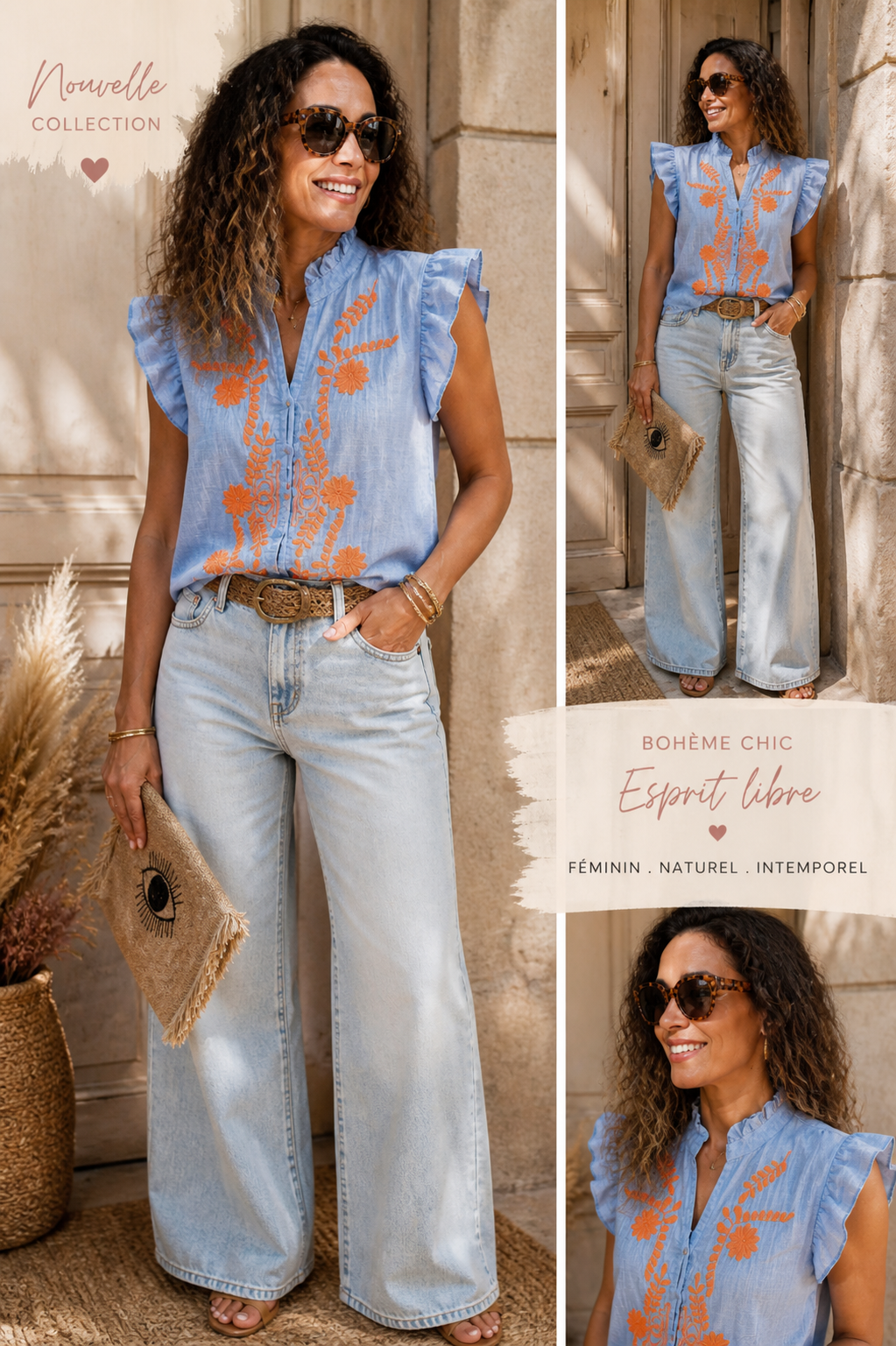 Chemise brodée col volanté avec  détail signature
