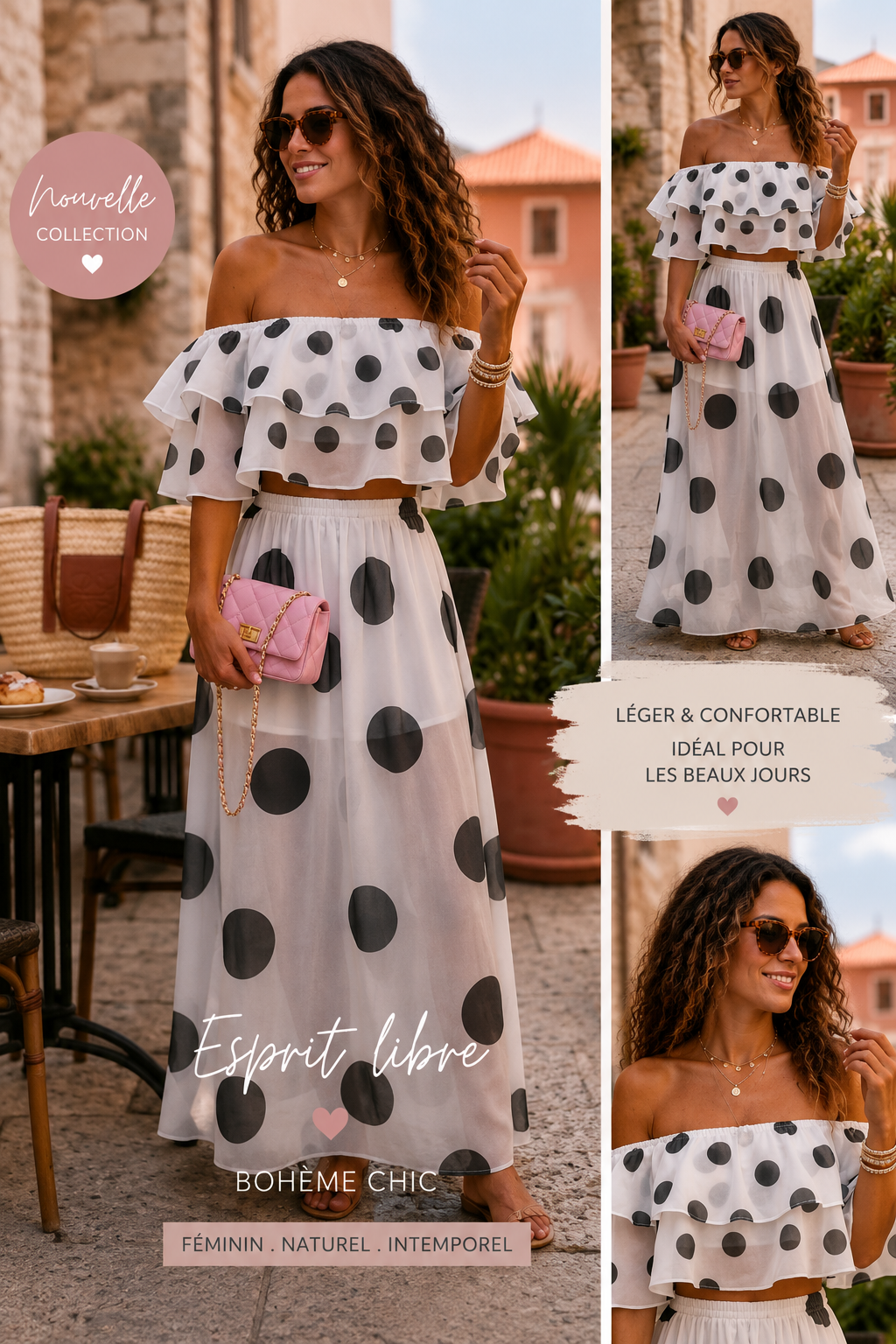 Ensemble jupe et top  tendance  pois