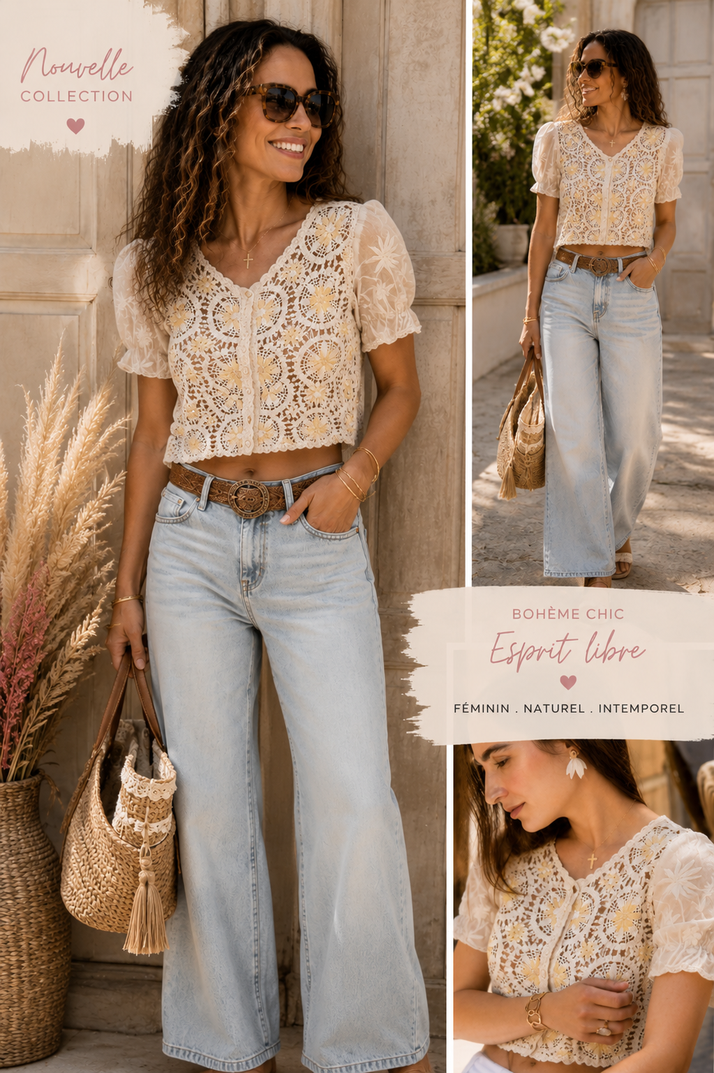 top chemisier en crochet a motifs floraux