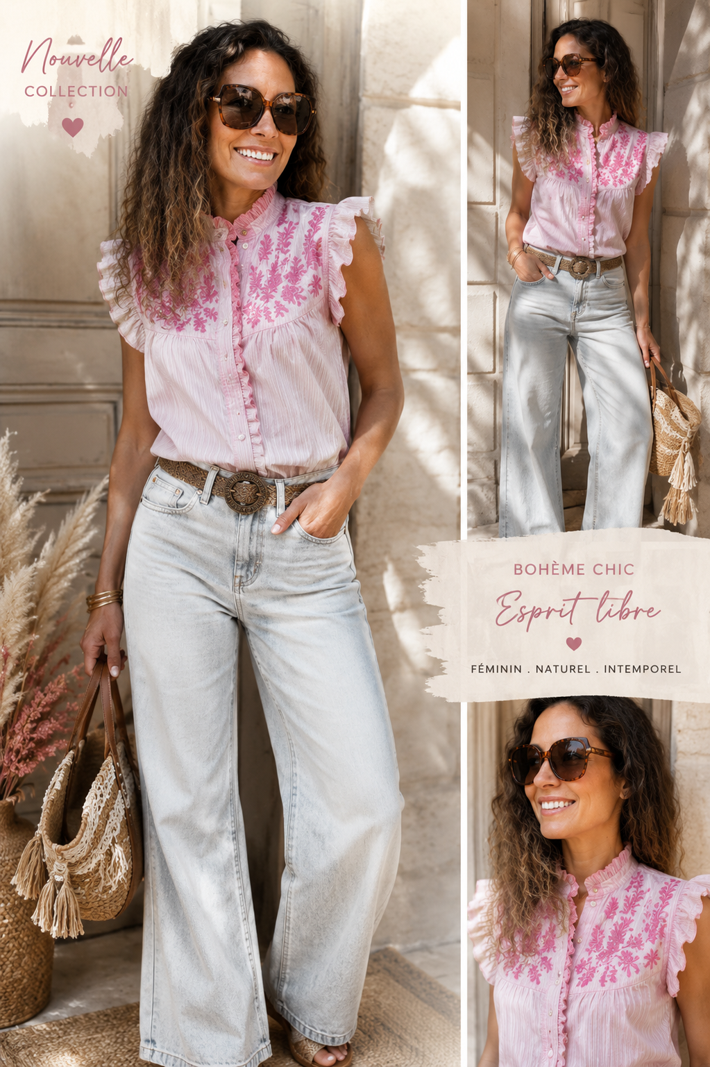 Chemise sans manches à fines rayures et col montant