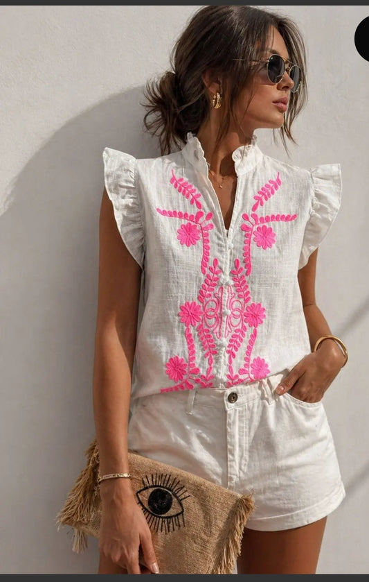 Chemise brodé manche volant