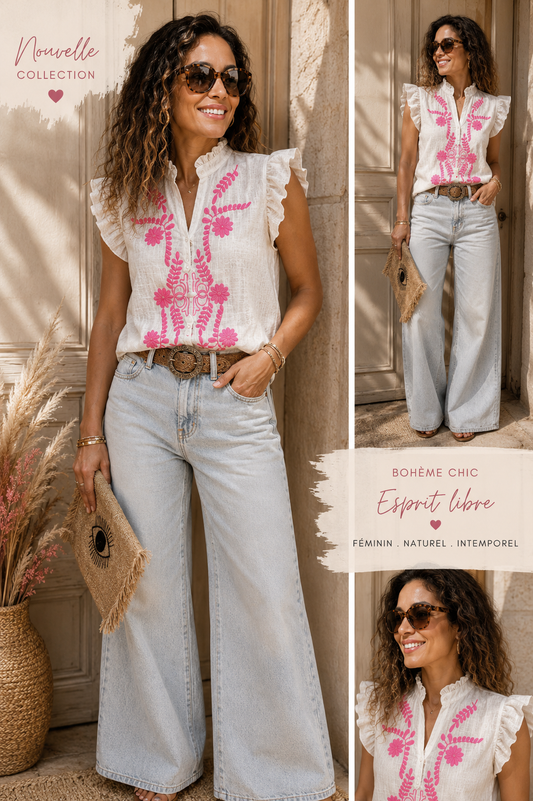 Chemise brodé manche volant